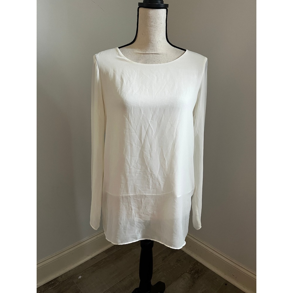 Layered Hem Long Sleeve Blouse Small White Ivory Office Chic Capsule Airy Sheer